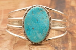 Genuine Kingman Turquoise Sterling Silver Navajo Bracelet